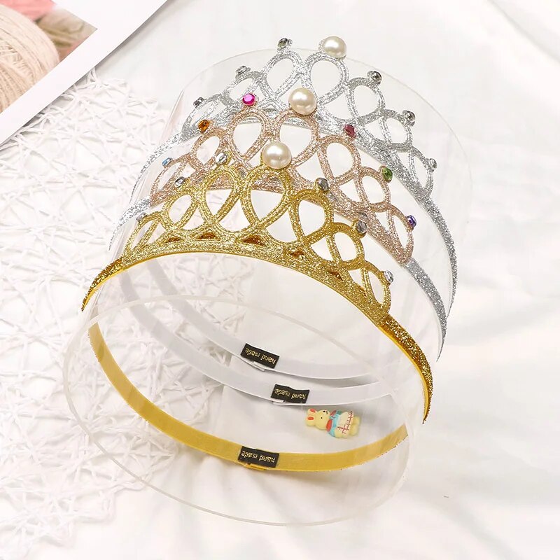 Child Rhinestones Princess Headband Elastic Hair Crown Tiara Accessories Hair Band Accessory Gift