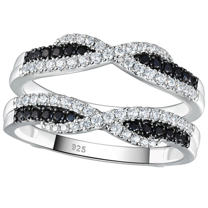 Newshe 925 Sterling Silver Black Blue White 5A Grade Cubic Zircon Wedding Ring Enhancer for Women Twist Rope Design Fine Jewelry