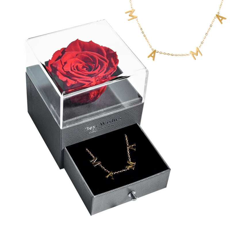 New Fashion Pendant Necklace In Rose Flower Jewelry Gift Box Preserved Rose Necklace Set Wedding Christmas Gift for Girlfriend
