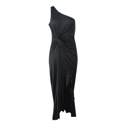 Ladies Sexy Slash Neck Ruched Evening Dresses Women Irregular Ruffles Formal Dress Slim Bodycon Solid Prom Dresses Evening Party