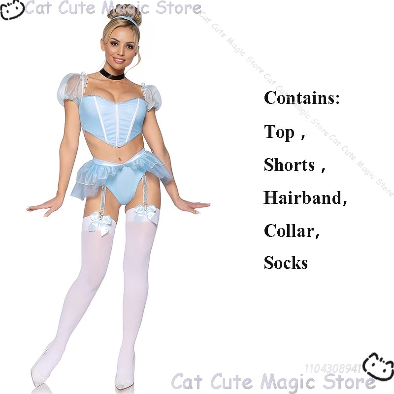 Adult Women fantasia Halloween Clothes Party Play Roleplay Cosplay Costume Sexy Blue Uniforms disfraz Princess Maid Lingerie