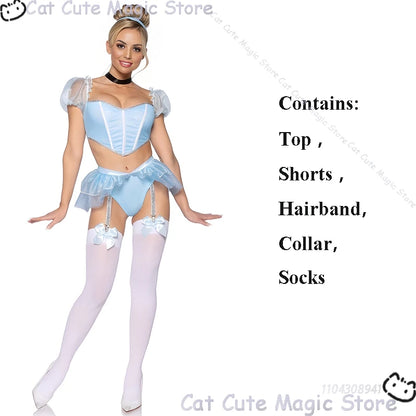 Adult Women fantasia Halloween Clothes Party Play Roleplay Cosplay Costume Sexy Blue Uniforms disfraz Princess Maid Lingerie