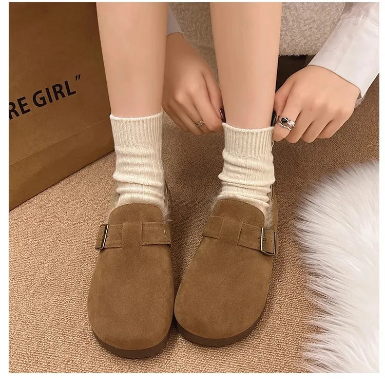Plush all inclusive retro Boken shoes for women in winter 2025, one foot cotton shoes, hairy shoes, thick and warm snow boots