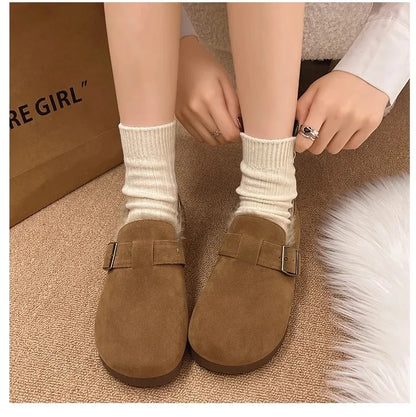 Plush all inclusive retro Boken shoes for women in winter 2025, one foot cotton shoes, hairy shoes, thick and warm snow boots