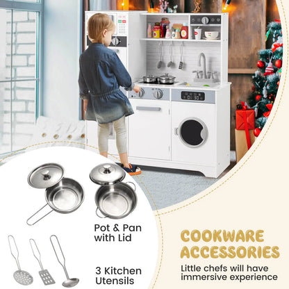 Kids Play Kitchen Toy Set w/ Water Dispenser Sink Faucet Microwave Oven Utensils