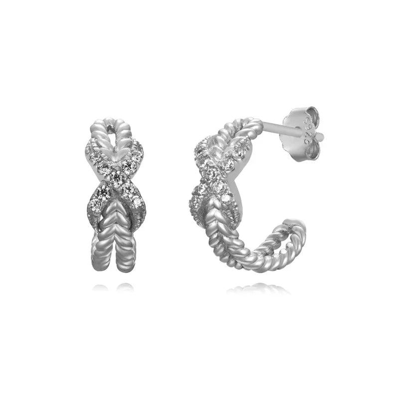 925 Sterling Silver Ear Needle Vintage C Shape Earrings For Women Triple Open Circle Piercing Stud Earrings Fashion Jewelry