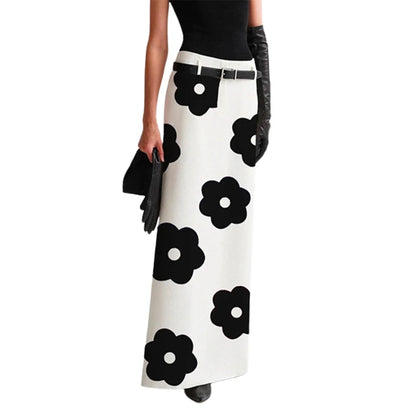 Yeezzi 2023 New Female Korean Fashion Floral Printed Split-Back Long Skirts Summer Casual Small Fresh Straight Skirt For Women