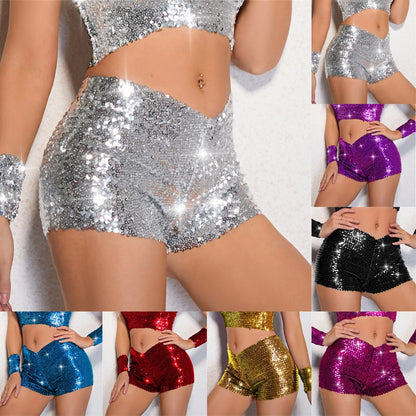 New Sequins Beads Shorts Women DJ Club Performance Dress Shorts Women's Skinny Solid Carnival Party Shorts Pants Dancewear