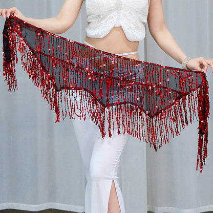 Belly Dance Skirts for Women Midi Length Women Belly Dance Training Waist Chain Short Wrap Hip Skirt With Sequin Fringe Skirts