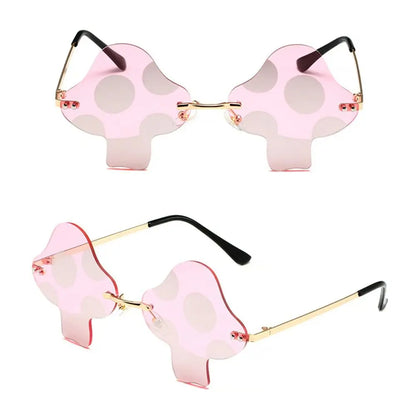 Mushroom Shape Sunglasses Irregular Rimless Sun Glasses Trendy Fun Sunglasses for Women Men Halloween Party Cosplay Eyewear