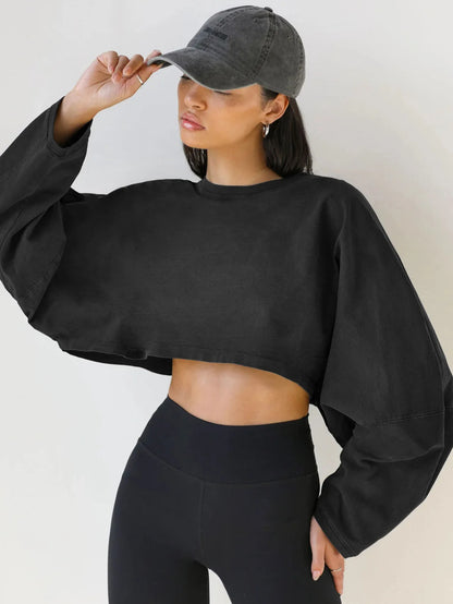 Autumn Winter Women's No Hat Hoodies Fashion O-neck Loose Long Sleeve Pullove Casual Workout Jogger Female Sexy Crop Sweatshirt