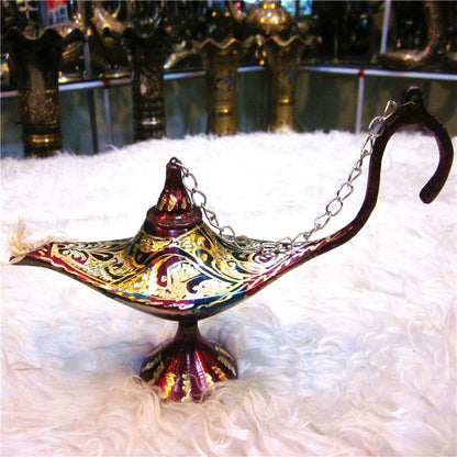 Pakistan Handicrafts Import Bronze Statue Paint Color Lamp of Aladdin Safe with Wealth Gift Factory Direct Sales