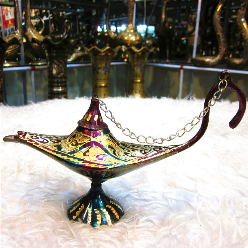 Pakistan Handicrafts Import Bronze Statue Paint Color Lamp of Aladdin Safe with Wealth Gift Factory Direct Sales