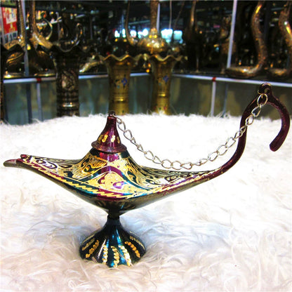 Pakistan Handicrafts Import Bronze Statue Paint Color Lamp of Aladdin Safe with Wealth Gift Factory Direct Sales