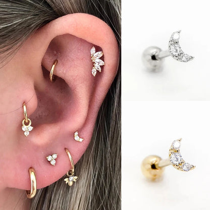 925 Sterling Silver Fine Jewelry Anti-allergic Ear Buckle Moon Stud Earring For Woman Wedding Anniversary Piercing Pendientes