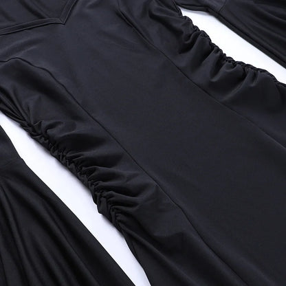 EtherealBe Adams family Morticia Halloween costume in elegant black fabric with ruched details