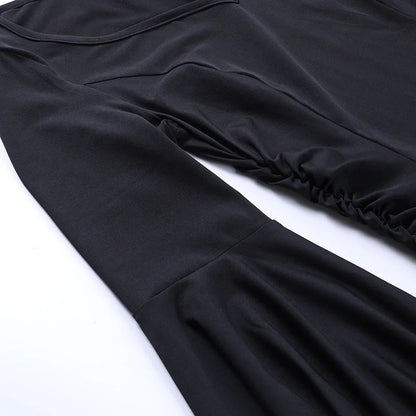 EtherealBe Adams Family Morticia Halloween costume featuring elegant black fabric and puff sleeves