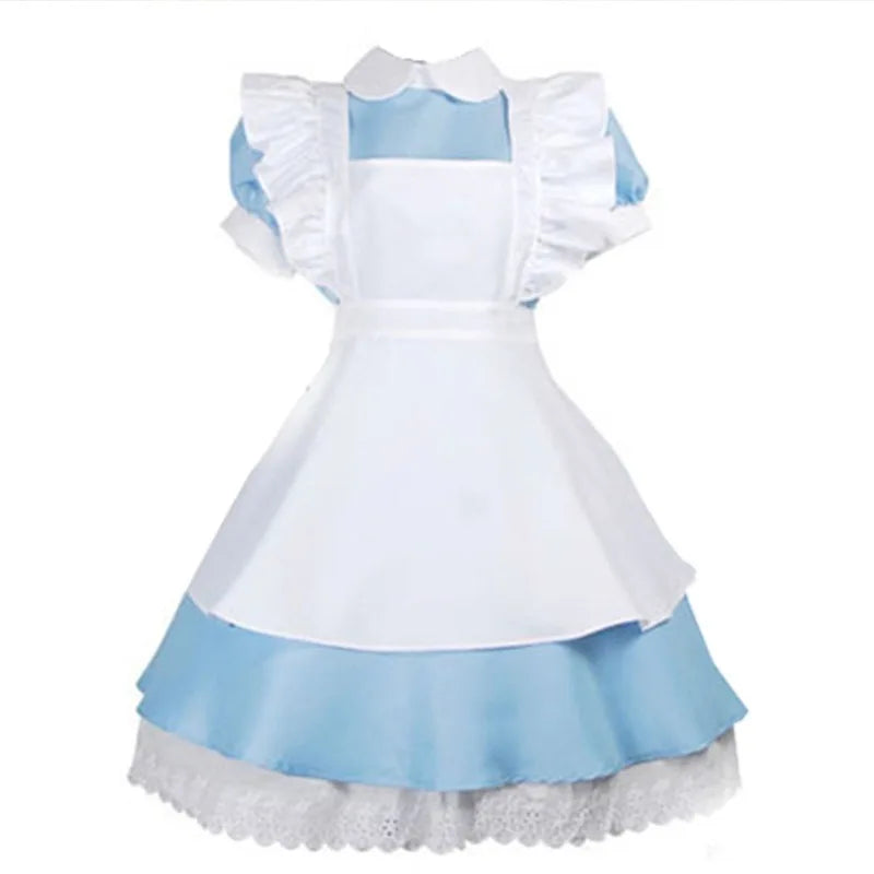 EtherealBe Alice in Wonderland cosplay costume featuring a blue dress with white apron and ruffles