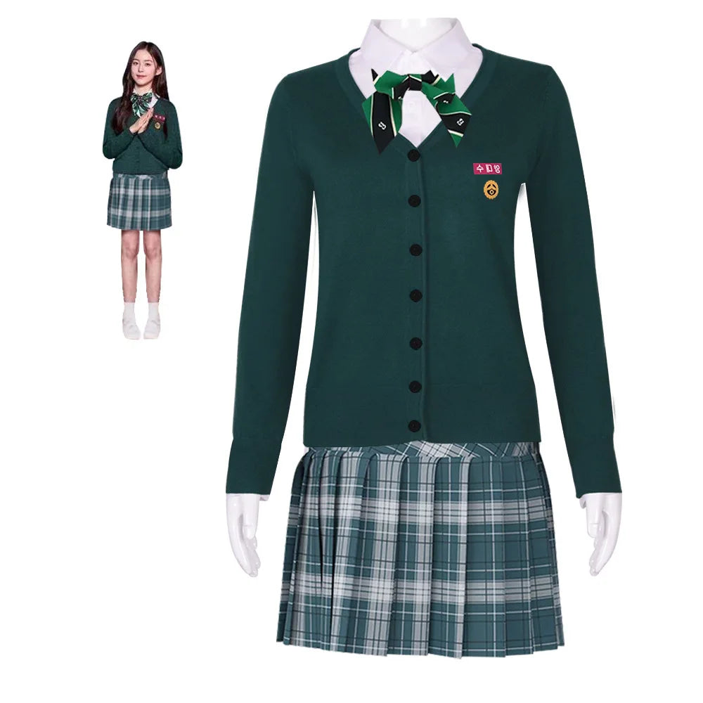 EtherealBe All of Us Are Dead cosplay costume featuring a green sweater and plaid skirt for fans