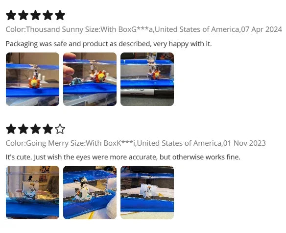 EtherealBe One Piece Thousand Sunny drift bottle decorative toy miniature glass ship on blue display cloth