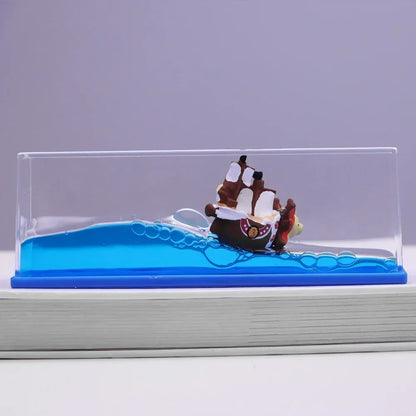 Acrylic display with blue wave base and miniature ship model One Piece Thousand Sunny drift bottle decorative toy