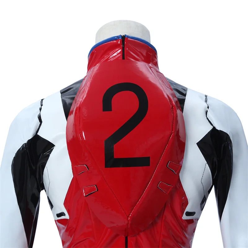 Close-up of the back of Asuka Langley Soryu cosplay costume with bold number two design