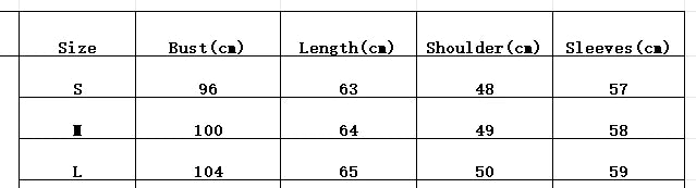 EtherealBe half collar faux leather jacket size chart table showing S M L bust length shoulder and sleeve measurements in cm