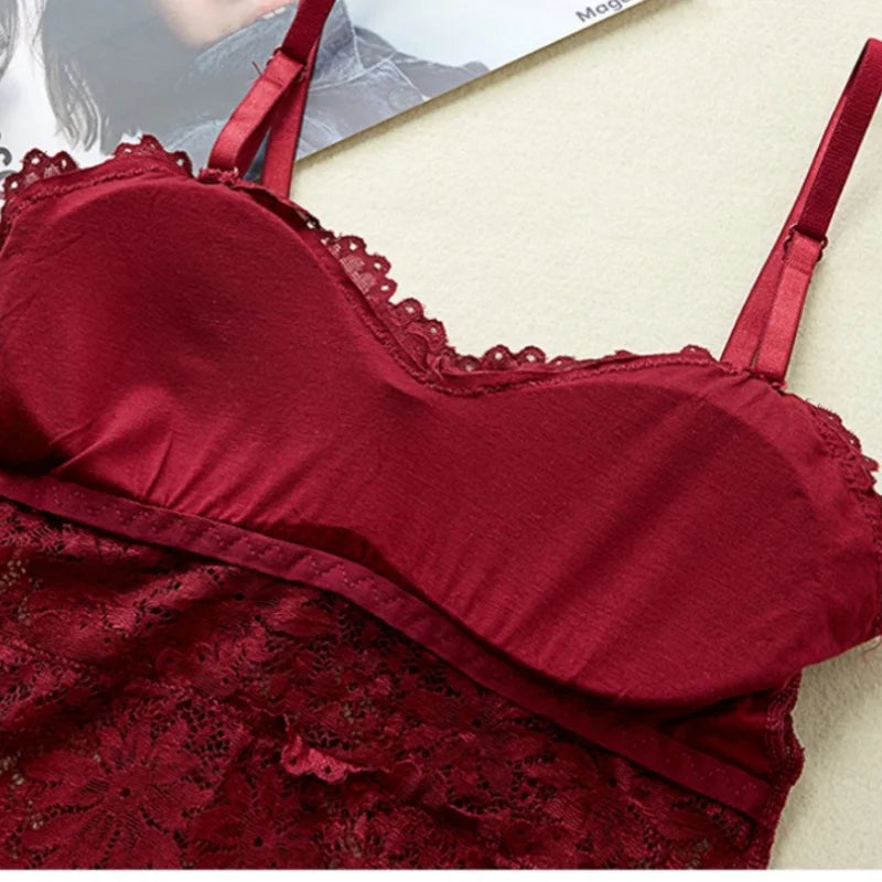 EtherealBe burgundy lace satin cami with adjustable straps and floral lace hem sexy camisole lingerie for women