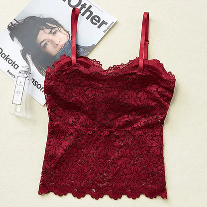 EtherealBe burgundy lace camisole with scalloped hem adjustable straps floral pattern sexy camisole lingerie for women