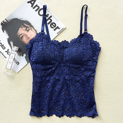 EtherealBe navy blue floral lace camisole with adjustable straps and scalloped hem sexy camisole lingerie for women
