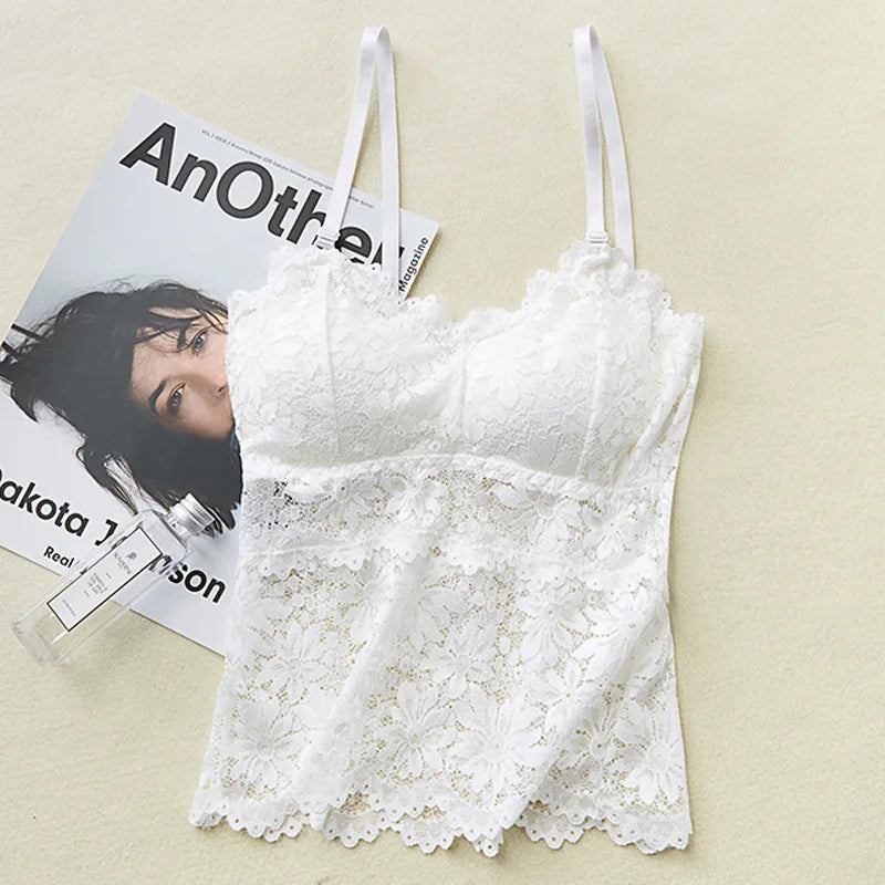 White lace adjustable straps camisole top EtherealBe sexy camisole lingerie for women delicate floral lace