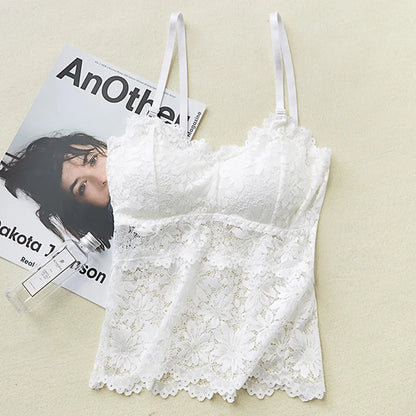 White lace adjustable straps camisole top EtherealBe sexy camisole lingerie for women delicate floral lace