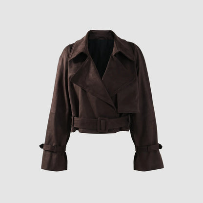 EtherealBe women's faux leather cropped jacket, Belted Suede