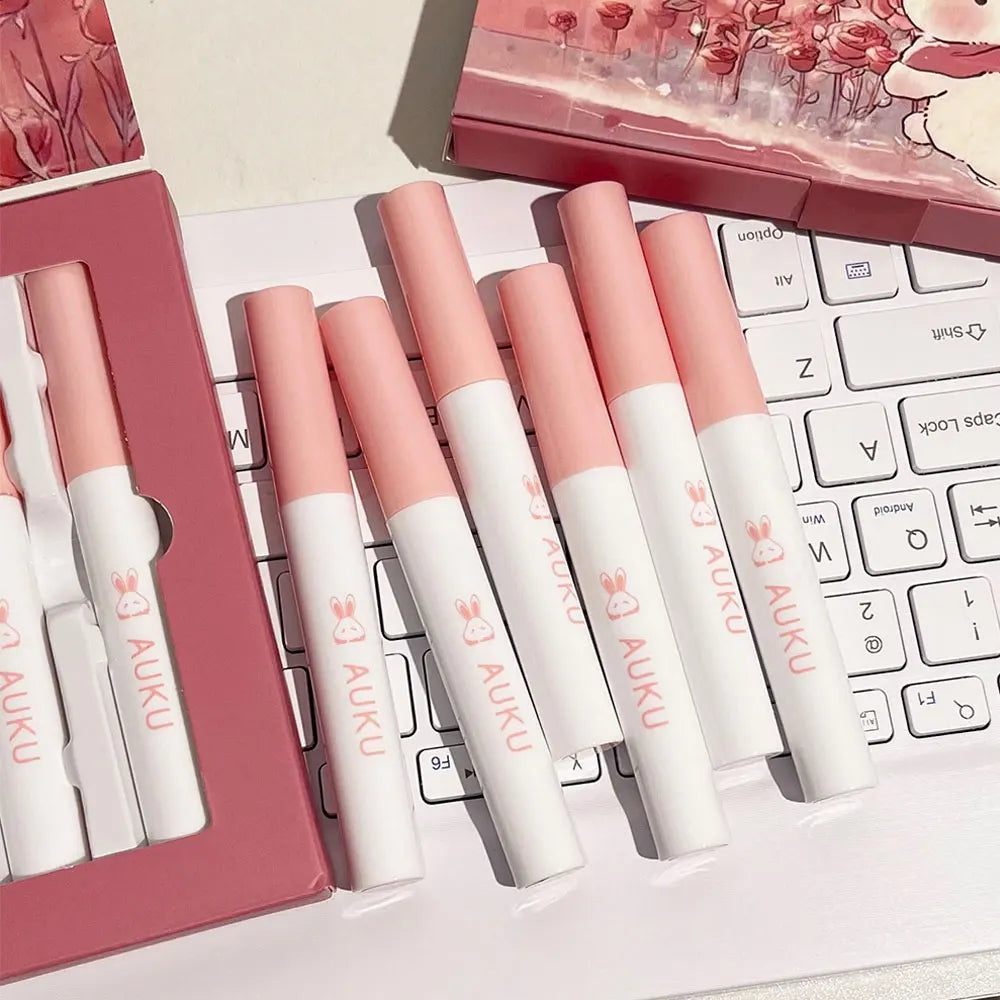 EtherealBe Hawaiian lipstick set displayed on a table with a pink floral box and white keyboard