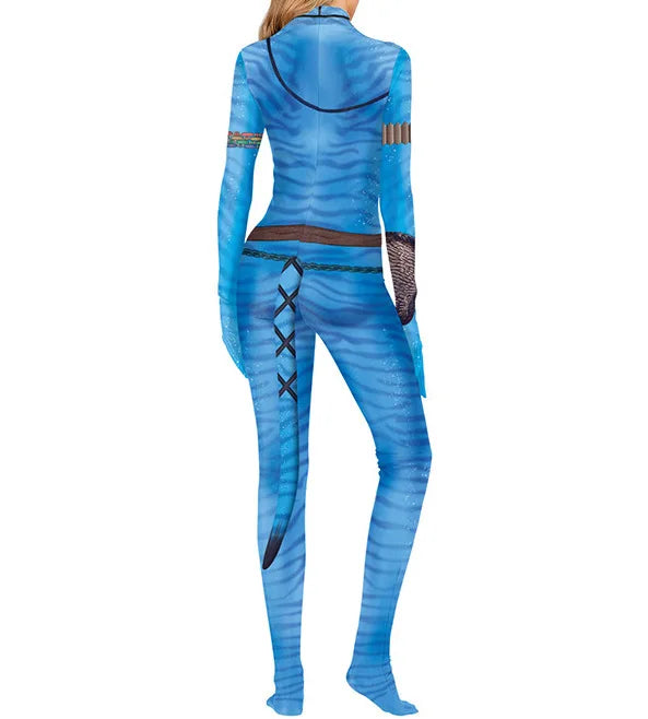 EtherealBe avatar cosplay costume for adults in blue featuring a sleek, form-fitting design