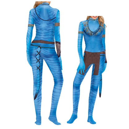 EtherealBe adult avatar cosplay costume featuring a blue bodysuit with realistic texture and detailing