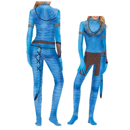 EtherealBe Avatar cosplay costume for adults in blue with detailed patterns and fitted design