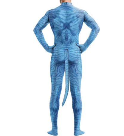 EtherealBe avatar cosplay costume for adults in blue with a detailed tiger design