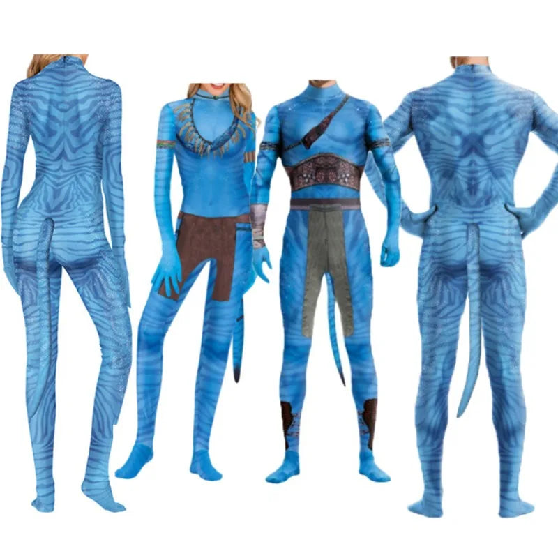 EtherealBe avatar cosplay costume for adults featuring blue body paint design for themed parties