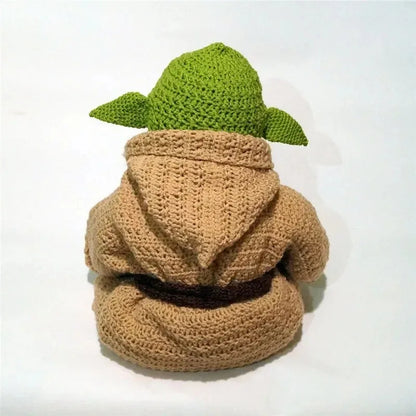 Handmade baby yoda crochet costume set with green ears and beige robe for toddlers