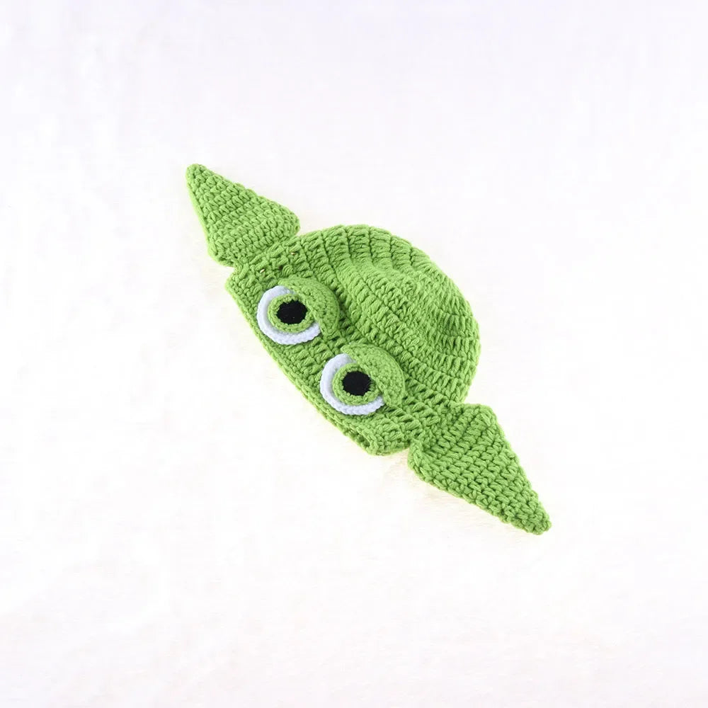 EtherealBe Baby Yoda crochet costume set featuring a green hat with large ears and eyes