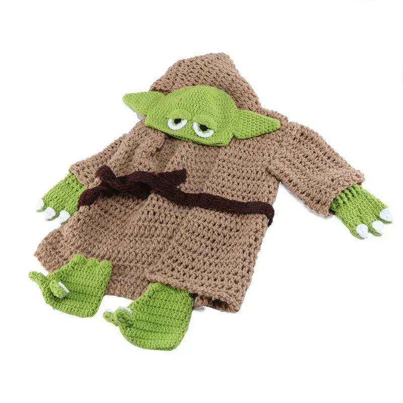 EtherealBe baby yoda crochet costume set including a robe and hand booties for toddlers