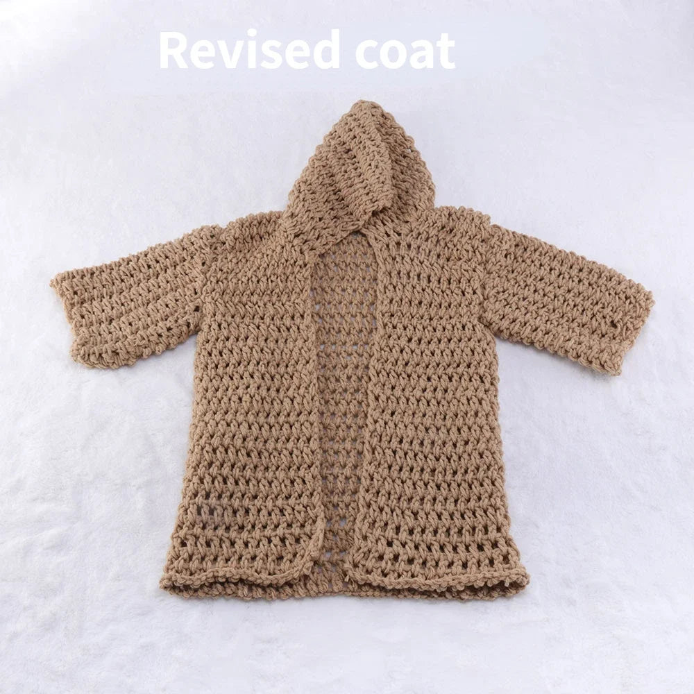 EtherealBe baby yoda crochet costume set featuring a cozy brown hoodie coat for kids
