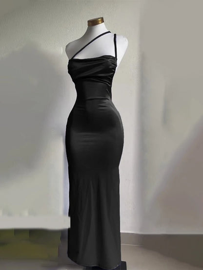 Elegant black backless evening sling dress designed for sophisticated night events