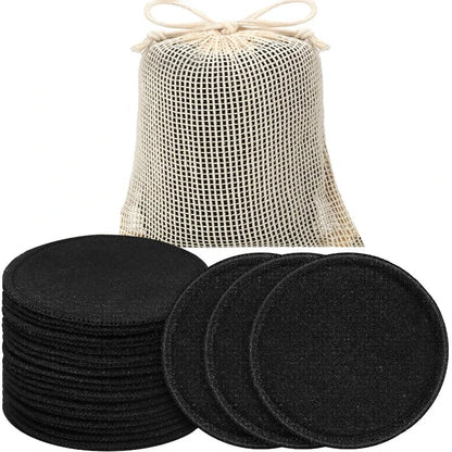 EtherealBe bamboo makeup remover pads reusable in black, perfect for eco-friendly skincare routines