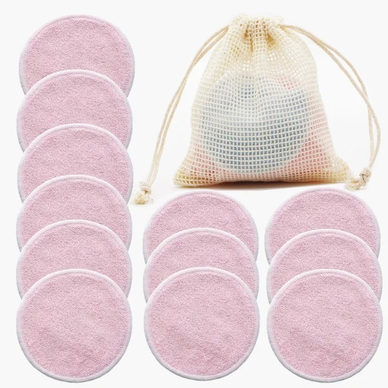 EtherealBe bamboo makeup remover pads reusable in pink with a mesh storage bag for eco-friendly skincare