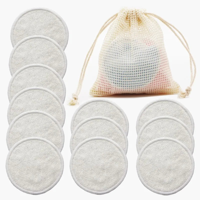 Set of EtherealBe bamboo makeup remover pads reusable with mesh storage bag for eco-friendly beauty routine