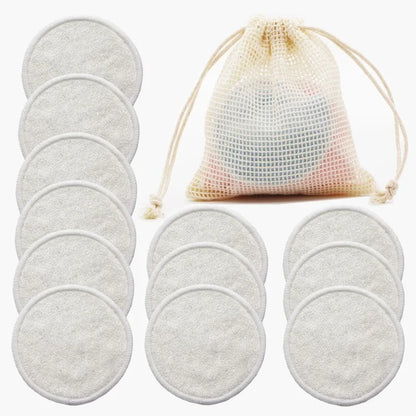 Set of EtherealBe bamboo makeup remover pads reusable with mesh storage bag for eco-friendly beauty routine