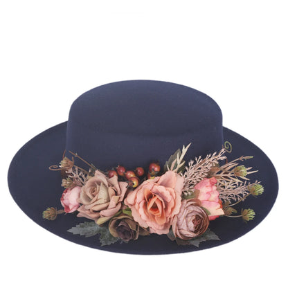 Navy Basin flower fedora hat adorned with colorful floral accents for a stylish look