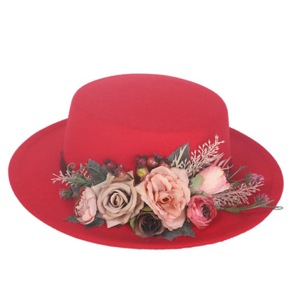 EtherealBe Basin flower fedora hat in red with floral accents for stylish outdoor wear